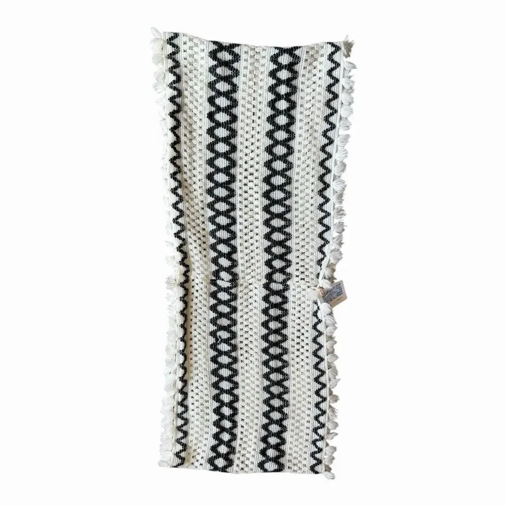 Handmade Black White Gray Crochet Infinity Scarf Zigzag Wave Pattern Fringe Cowl